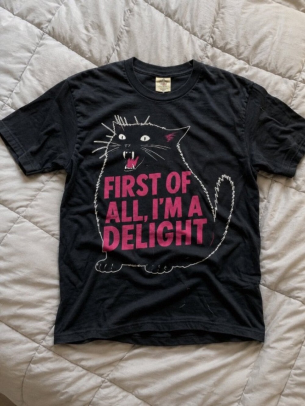 Black Tee with Pink Cat Graphic